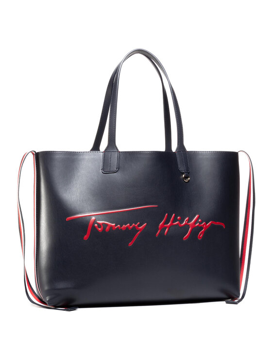 Tommy Hilfiger Táska Tommy Hilfiger Iconic Tommy Tote Signature AW0AW08607 Sötétkék