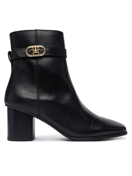 Tommy Hilfiger Боти Tommy Hilfiger Th Strap Leather Block Heel Boot FW0FW09488 Черен