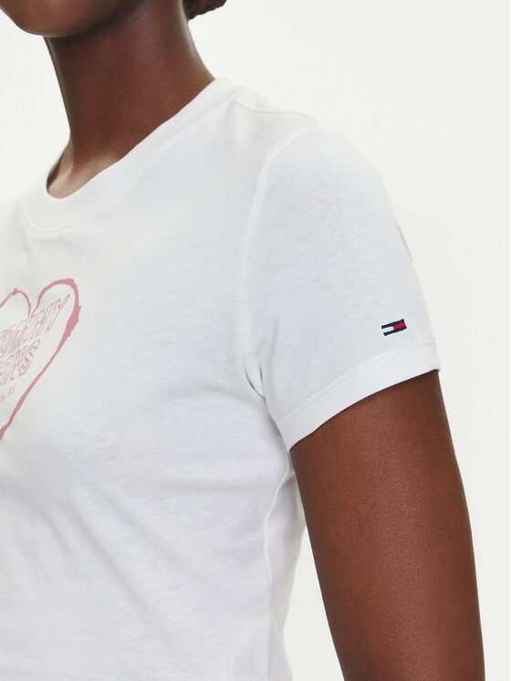 Tommy Jeans Tommy Jeans Majica Heart DW0DW21390 Bela Slim Fit