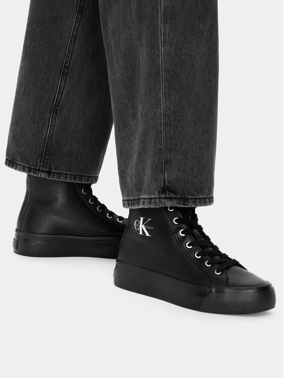 Calvin Klein Sneakers Calvin Klein Vulc Flatf Mid Laceup Lth Fur HW0HW03234 Negru