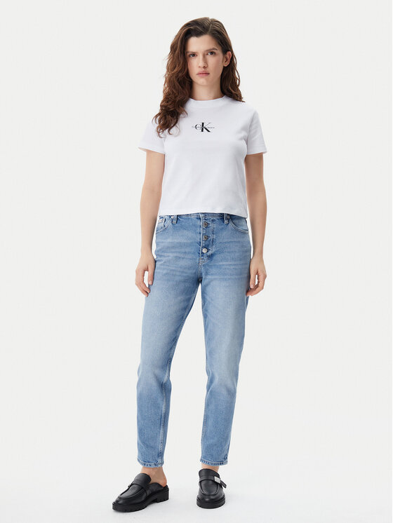 Calvin Klein Jeans Calvin Klein Jeans Majica Baby Tee J20J223113 Bela Slim Fit