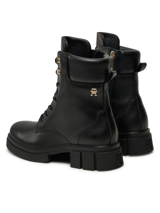 Tommy Hilfiger Pohodni čevlji Tommy Hilfiger Lace-Up Biker Leather FW0FW08167 Črna