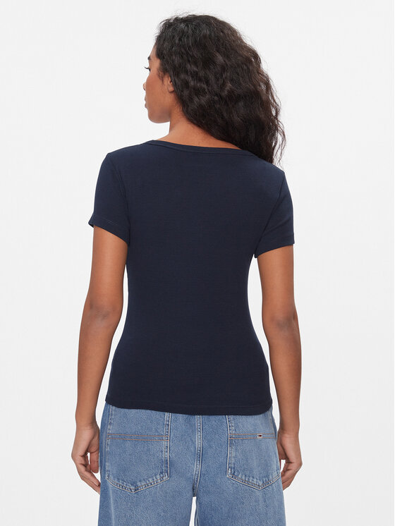 Tommy Jeans Tommy Jeans Majica Tjw Slim Essential Rib V Ss DW0DW17385 Mornarsko modra Slim Fit