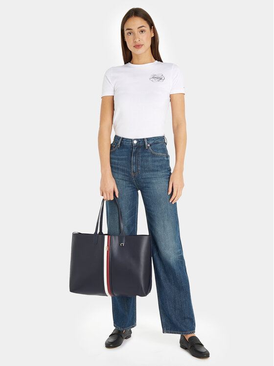 Tommy Hilfiger Rankinė Tommy Hilfiger Iconic Tommy Tote Puffy AW0AW15881 Mėlyna