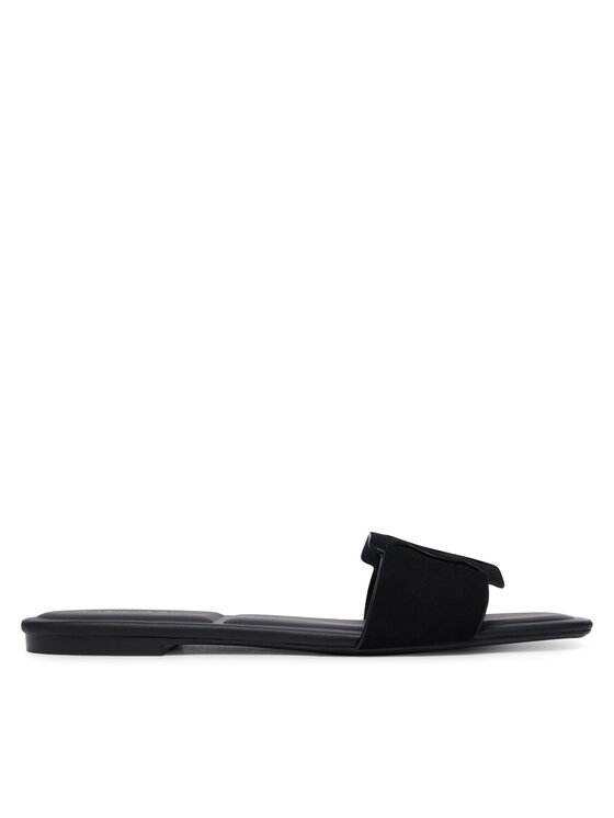 Calvin Klein Papucs Calvin Klein Square Flat Sndl Embl Suede HW0HW03055 Fekete