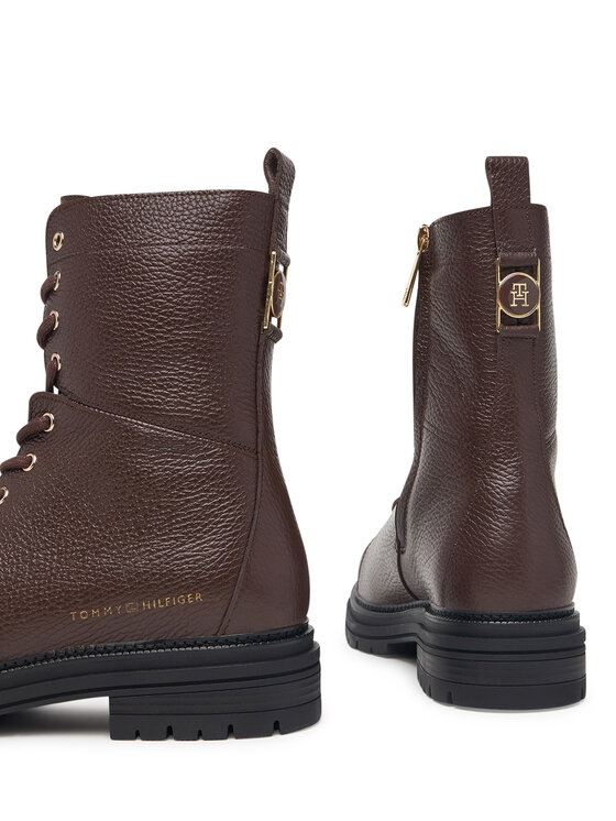 Tommy Hilfiger Šnurovacia obuv Tommy Hilfiger Th Emboss Grain Leather Boot FW0FW09553 Hnedá