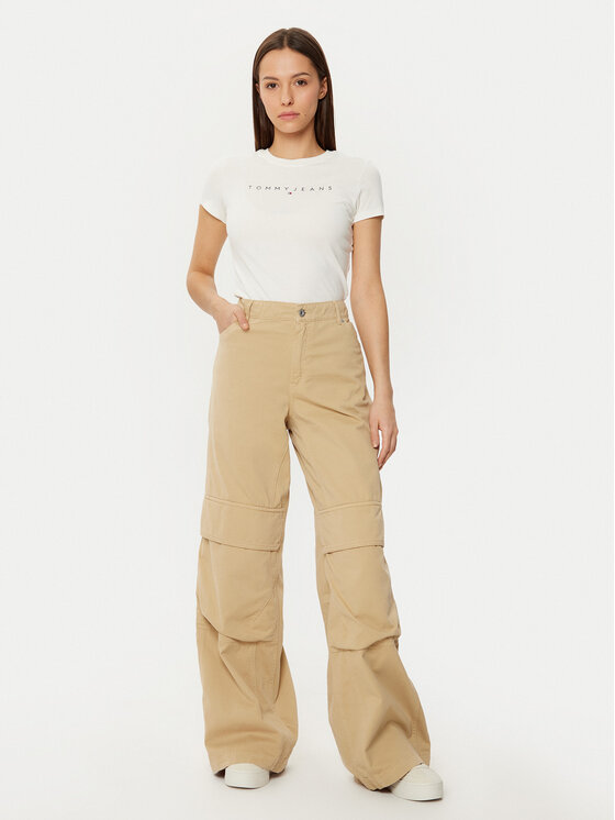 Tommy Jeans Tommy Jeans Majica Linear DW0DW18398 Bela Slim Fit