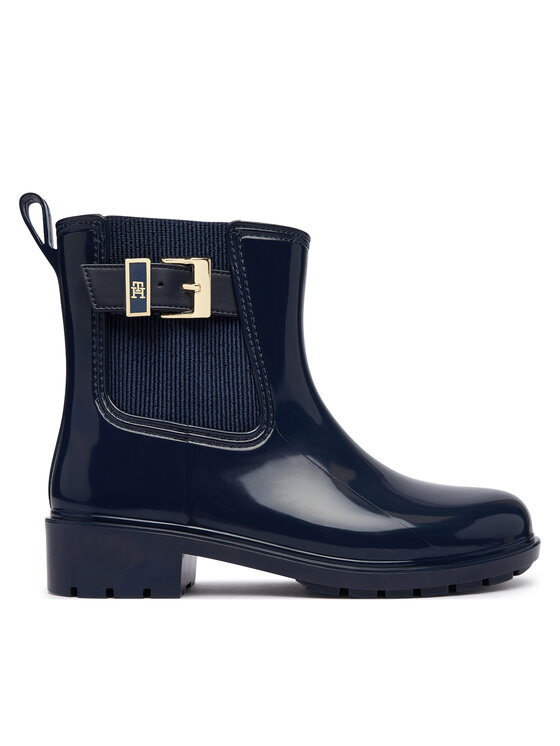 Tommy Hilfiger Holínky Tommy Hilfiger Th Buckle Glossy Ankle Rain Boot FW0FW09543 Tmavomodrá