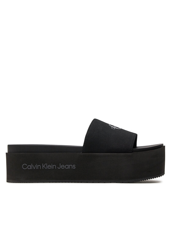 Calvin Klein Jeans Papucs Calvin Klein Jeans Flatform Sandal Met YW0YW01036 Fekete