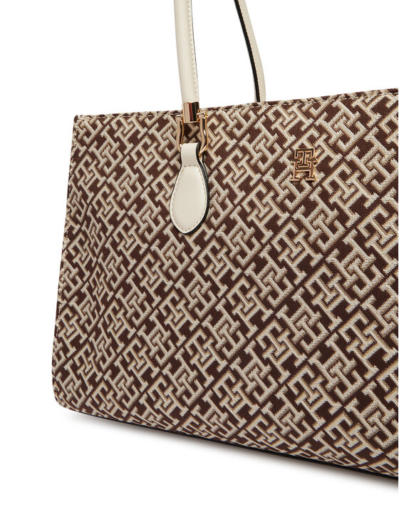 Tommy Hilfiger Kabelka Tommy Hilfiger Th Grace Satchel Jacquard AW0AW18754 Hnědá