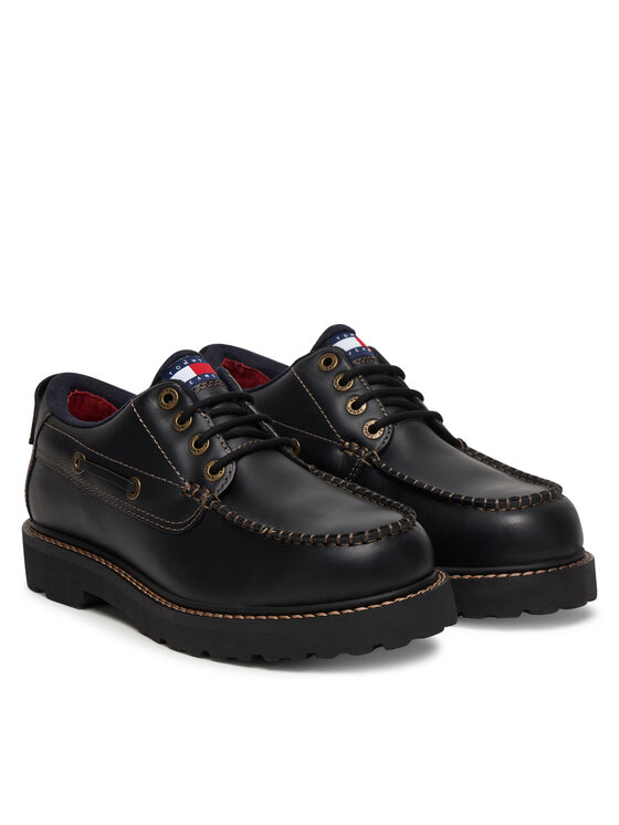 Tommy Jeans Scarpe basse Tommy Jeans Archive '01 Boat Shoe Leather EM0EM01651 Nero