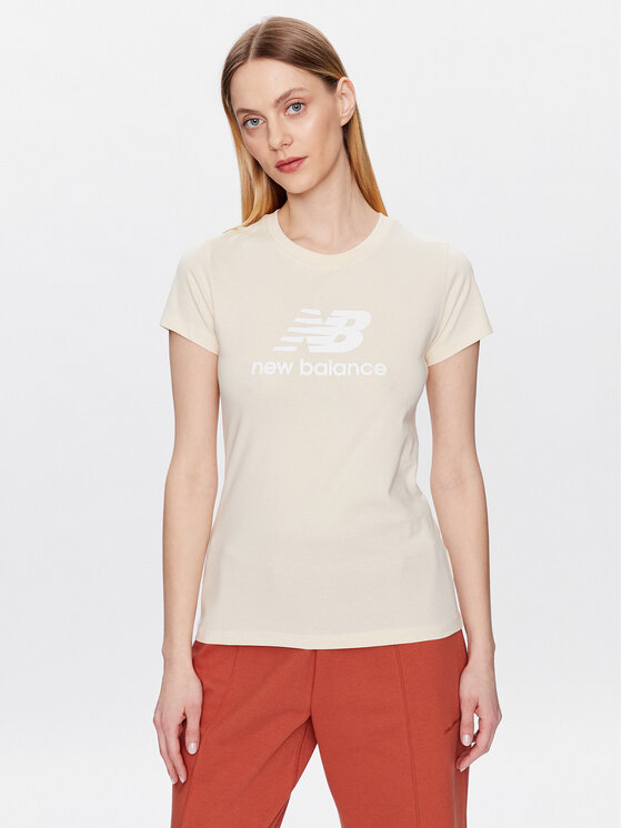 New Balance New Balance Majica Essentials Stacked Logo WT31546 Bež Athletic Fit