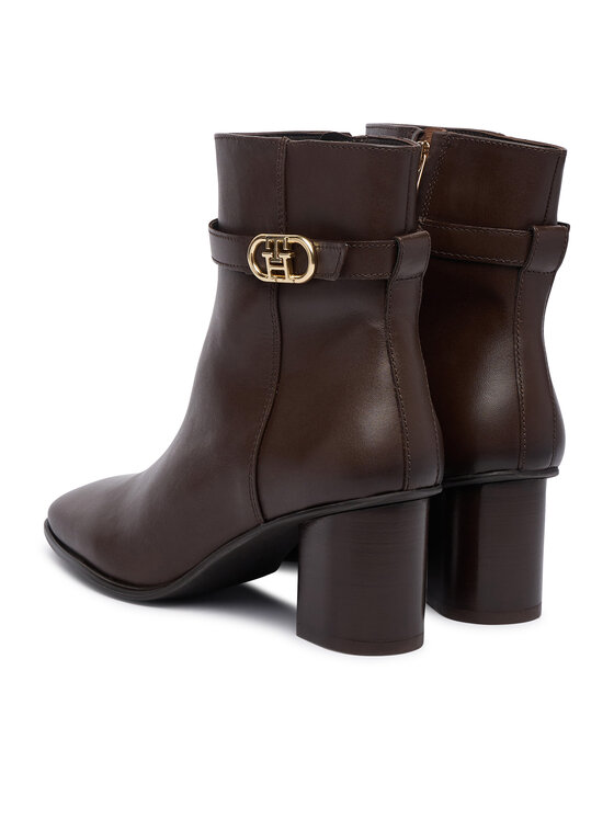 Tommy Hilfiger Botine Tommy Hilfiger Th Strap Leather Block Heel Boot FW0FW09488 Maro