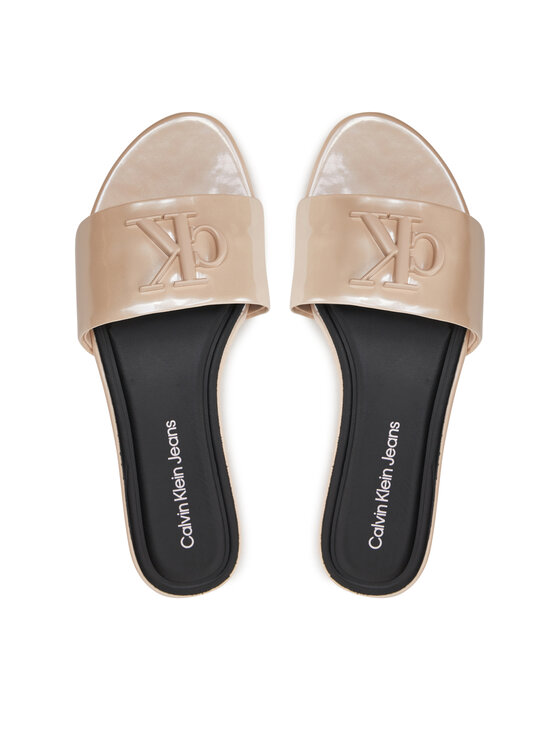 Calvin Klein Jeans Natikače Calvin Klein Jeans Flat Sandal Slide Mg Met YW0YW01348 Bež