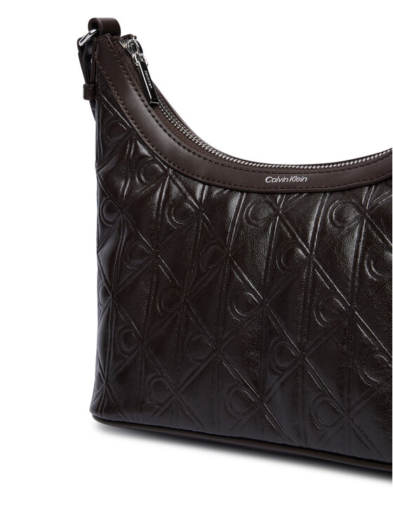 Calvin Klein Дамска чанта Calvin Klein Emblem Aop Debossed Shoulder Bag LV04F3874G Кафяв