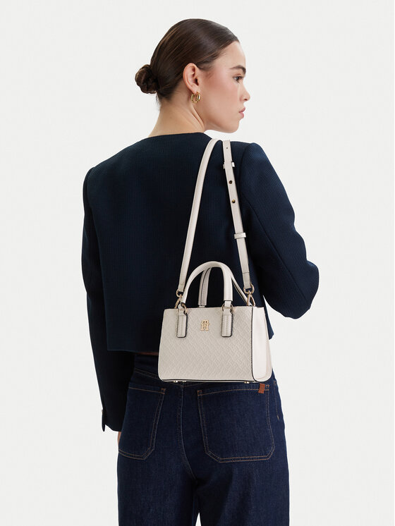 Tommy Hilfiger Дамска чанта Tommy Hilfiger Th Daily Mini Tote Mono AW0AW18416 Бял
