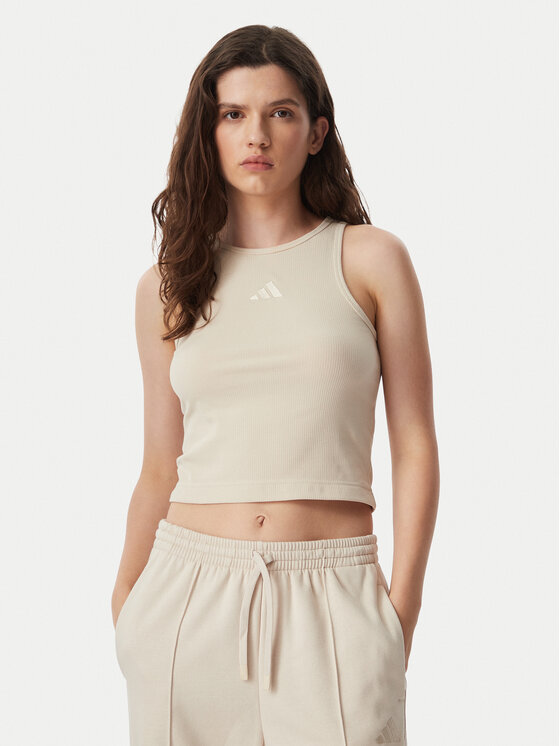 adidas adidas Top Kit Small Logo Rib Tank KS7834 Crema Slim Fit