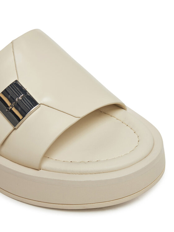 Calvin Klein Şlapi Calvin Klein Flatform Slide W/Ck Hw - Lth HW0HW02368 Écru