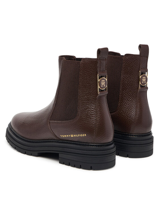 Tommy Hilfiger Ghete Jodhpur Tommy Hilfiger Th Emboss Grain Leather Chelsea FW0FW09559 Maro