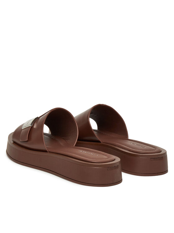 Calvin Klein Chanclas Calvin Klein Flatform Slide W/Ck Hw - Lth HW0HW02368 Marrón