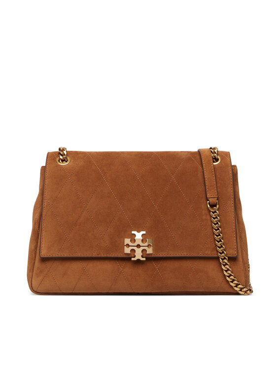 Tory Burch Kabelka Tory Burch Charlie Quilted Suede Shoulder Bag 183357 Hnedá