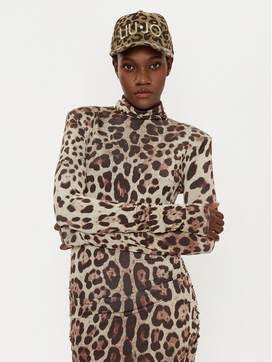 LIU JO Cappello Baseball Donna Animalier – Visiera, Logo Ricamato, Cinturino Regolabile, Cotone E Poliestere, Marrone