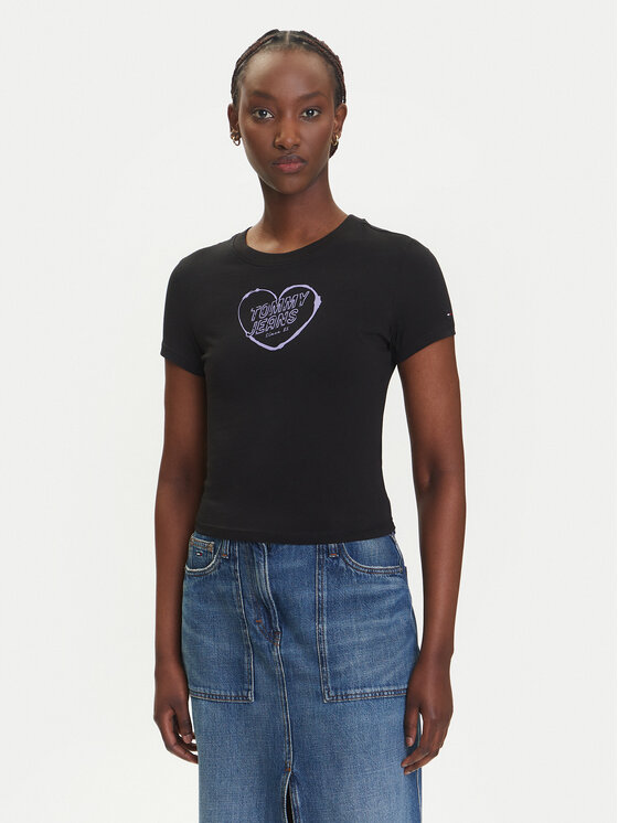 Tommy Jeans Tommy Jeans Majica Heart DW0DW21390 Črna Slim Fit