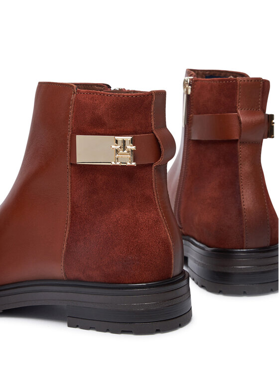 Tommy Hilfiger Botki Tommy Hilfiger Th Logo Leather Mix Chelsea FW0FW08336 Brązowy