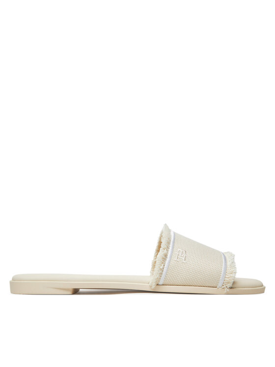 Tommy Hilfiger Ciabatte Tommy Hilfiger Fringe Canvas Flat Sandal FW0FW08908 Beige