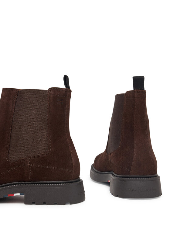 Tommy Hilfiger Členková obuv s elastickým prvkom Tommy Hilfiger Corporate Casual Suede Chelsea FM0FM05952 Hnedá
