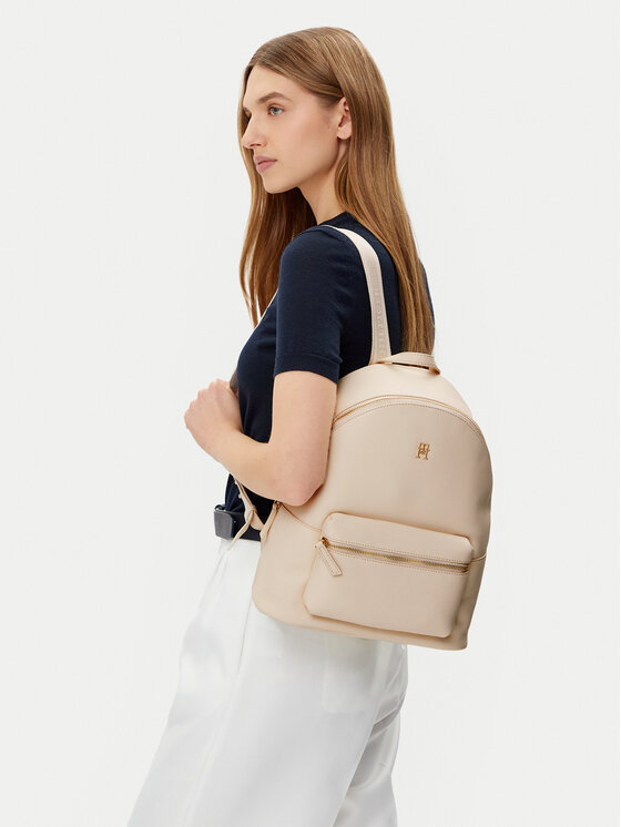 Tommy Hilfiger Batoh Tommy Hilfiger Th Logotape Backpack AW0AW17163 Écru