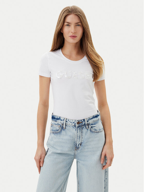 Guess Guess Majica W5GI17 J1314 Bela Slim Fit