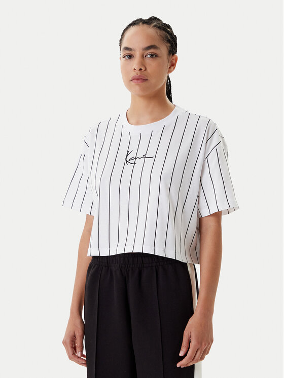 Karl Kani Karl Kani T-shirt Small Signature Essential Pinstripe 6137879 Bijela Relaxed Fit