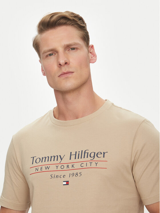 Tommy Hilfiger Tommy Hilfiger Majica Center Stack MW0MW38621 Bež Regular Fit