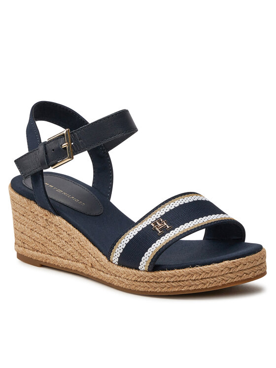 Tommy Hilfiger Espadrilės Tommy Hilfiger Webbing Wedge Sandal FW0FW08044 Tamsiai mėlyna