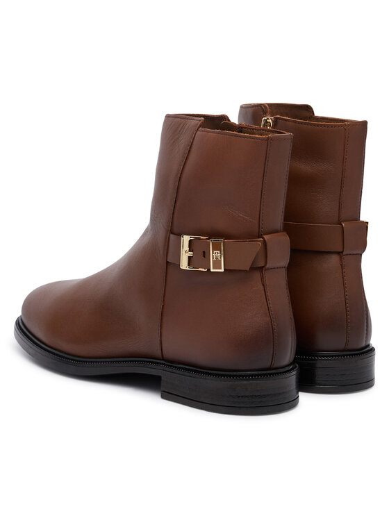 Tommy Hilfiger Čizme Tommy Hilfiger Th Buckle Leather Ankle Boot FW0FW09486 Smeđa