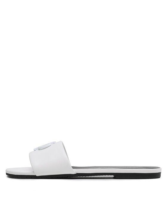 Calvin Klein Jeans Natikači Calvin Klein Jeans Flat Sandal Slide Hw YW0YW00952 Bela