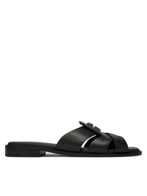 Tommy Hilfiger Papucs Tommy Hilfiger Leather Crest Square Toe Sandals FW0FW09126 Fekete