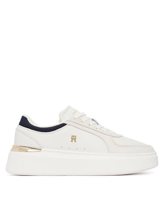Tommy Hilfiger Laisvalaikio batai Tommy Hilfiger Th Satin Platform Sneaker FW0FW09307 Écru