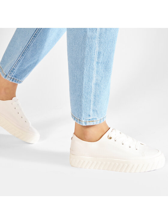 Tommy Hilfiger Гуменки Tommy Hilfiger Shiny Flatform Vulc Sneaker FW0FW05536 Бял