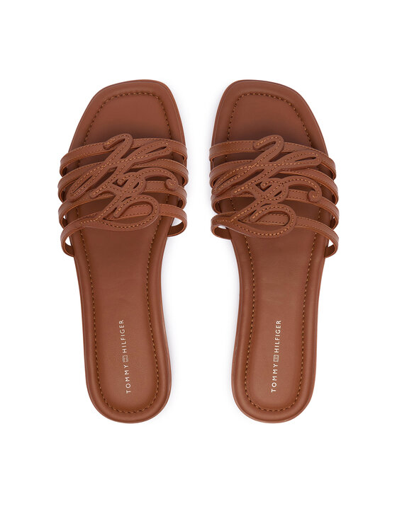 Tommy Hilfiger Nazouváky Tommy Hilfiger Th Script Flat Mule Lth FW0FW09368 Hnědá