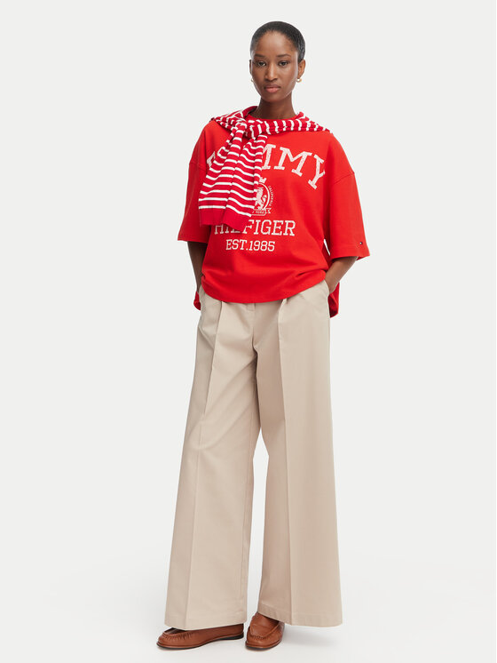 Tommy Hilfiger Tommy Hilfiger Camiseta Varsity Crest WW0WW50940 Rojo Oversize