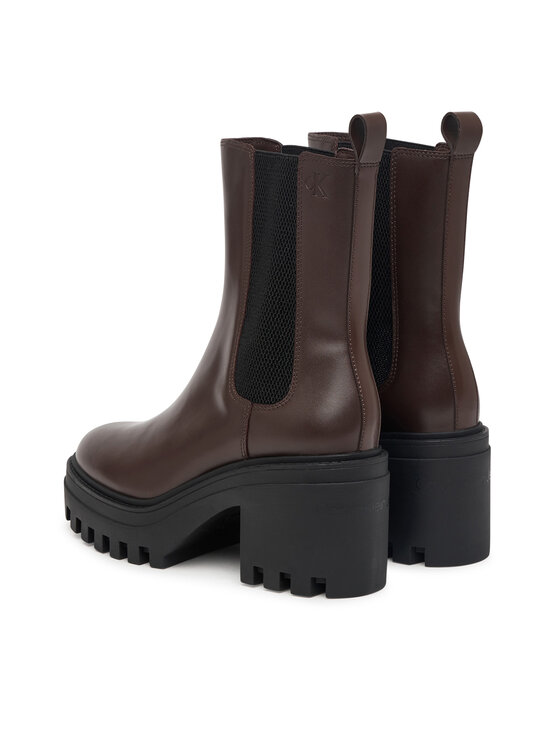 Calvin Klein Polokozačky Calvin Klein Chunky Heeled Chelsea Lth YW0YW01547 Tmavě hnědá