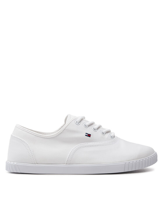Tommy Hilfiger Tenis superge Tommy Hilfiger Canvas Lace Up Sneaker FW0FW07805 Bela