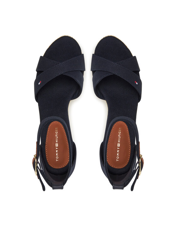 Tommy Hilfiger Sandały Tommy Hilfiger Flag High Wedge Espad Crisscross FW0FW08661 Granatowy