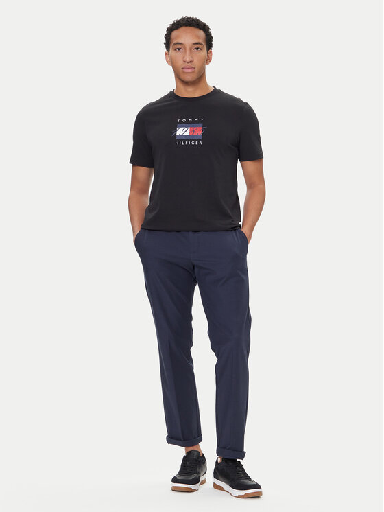 Tommy Hilfiger Tommy Hilfiger Camiseta Linear Flag MW0MW41338 Negro Regular Fit