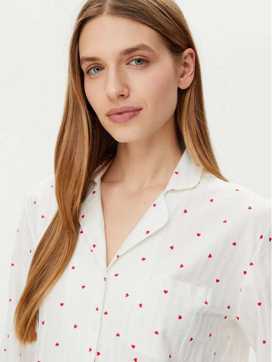 Hunkemöller Hunkemöller Сорочка-піжама Jacquard Hearts 301436 Білий Relaxed Fit
