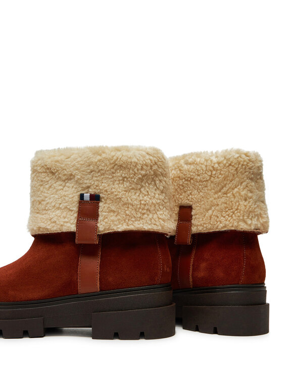 Tommy Hilfiger Botki Tommy Hilfiger Faux Fur Suede Roll-Down Boot FW0FW08158 Brązowy