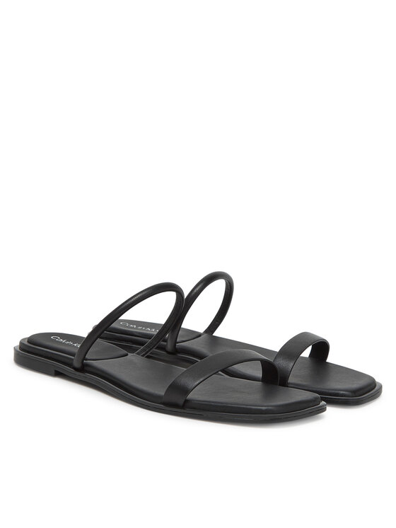 Calvin Klein Чехли Calvin Klein Flat Sandal Squared 2-Bar Lth HW0HW02532 Черен