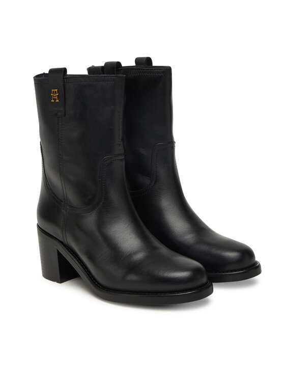 Tommy Hilfiger Botine Tommy Hilfiger Riding Lthr Mid Boot Block Heel FW0FW08776 Negru